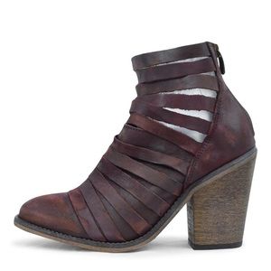 Free people aubergine leather strappy  bootie